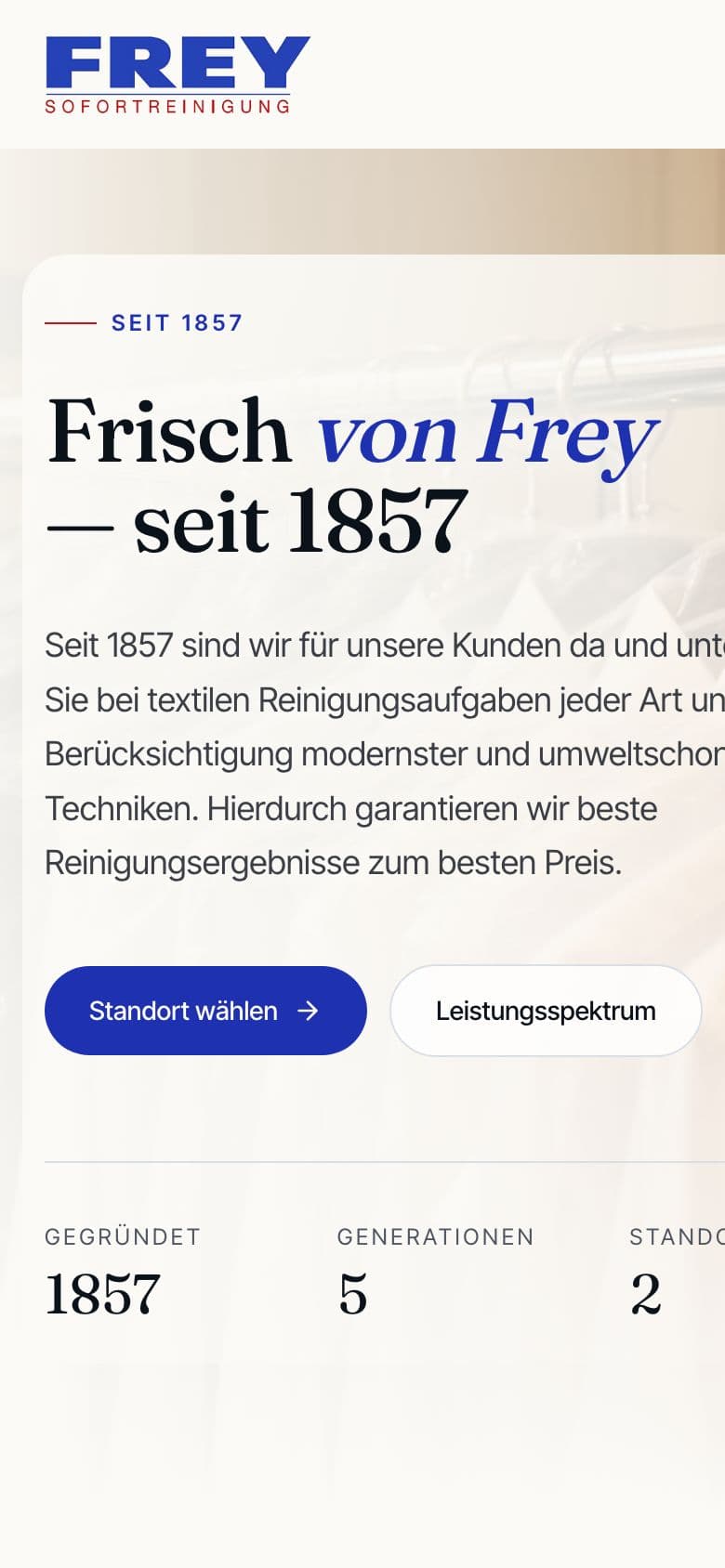 Website visual for Frey Sofortreinigung